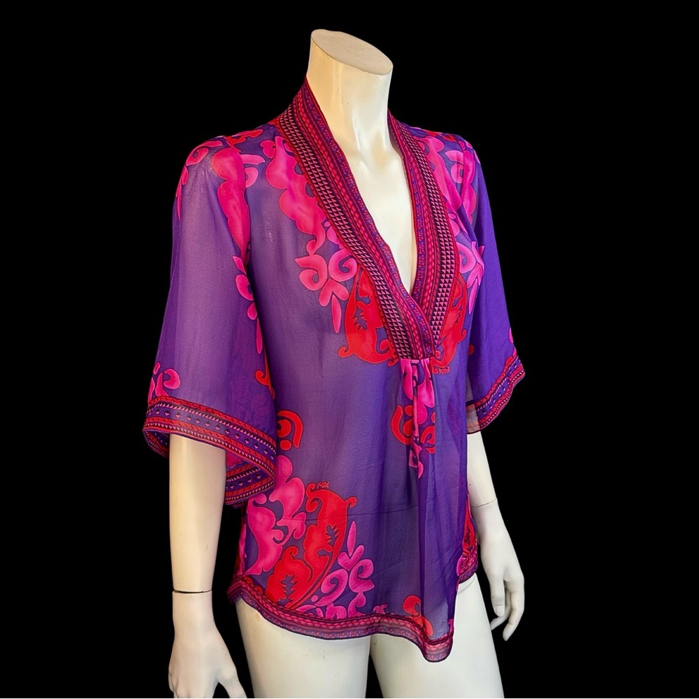 HALE BOB Silk Sheer Kaftan Tunic Top XS